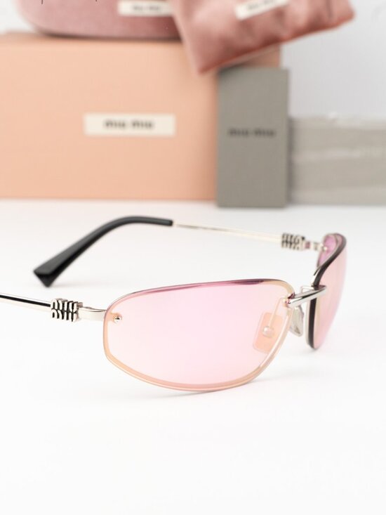 Miu Miu Women Sunglasses Silver Pink Wraparound MUA50S 1BC70J NEW AUTHENTIC main image 12